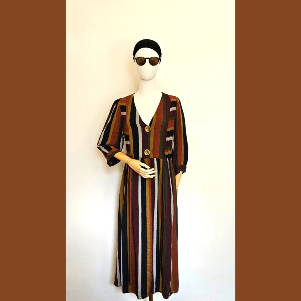 ZARA Striped Midi Dress